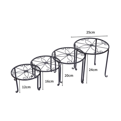 4X Outdoor Indoor Plant Stand Metal Black Flower Pot Garden Decor Rack Round