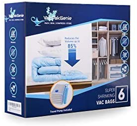 VacpakGenie Space Saver Bag, Pack of 6 (2 Jumbo, 2 Large, 2 Medium), Vacuum Storage Bags, Vacuum Bag, Vacuum Seal Bags Reusable Waterproof Travel and Storage Vacuum Sealer Bags for Clothing, Bedding, Pillows, Duvets, Curtain