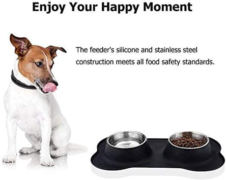 Dog Bowls Stainless Steel Dog Bowl with Non Spill Skid Resistant Silicone Mat 14/28 oz Double Pet Bowls Feeder Bowl for Dogs Cats and Pets (Medium) M (Pack of 1) Black