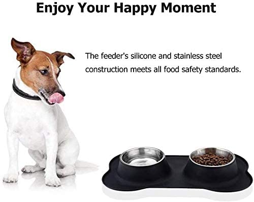 Dog Bowls Stainless Steel Dog Bowl with Non Spill Skid Resistant Silicone Mat 14/28 oz Double Pet Bowls Feeder Bowl for Dogs Cats and Pets (Medium) M (Pack of 1) Black