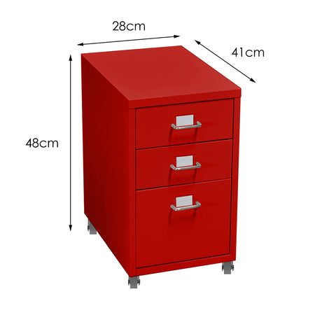 3 Tiers Steel Orgainer Metal File Cabinet With Drawers Office Furniture Red