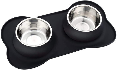 Dog Bowls Stainless Steel Dog Bowl with Non Spill Skid Resistant Silicone Mat 14/28 oz Double Pet Bowls Feeder Bowl for Dogs Cats and Pets (Medium) M (Pack of 1) Black