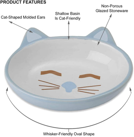 PetRageous 81026 Here Kitty Cat Bowl- Oval Blue 13cm, Blue, 5.5