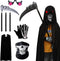 5 Pieces Grim Reaper Costume,Halloween Black Hooded Cape with Scythe, Grim Glasses, Skull Mask, Skeleton Gloves Grim Reaper Party Costumes for Halloween Party Fancy Dress