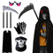 5 Pieces Grim Reaper Costume,Halloween Black Hooded Cape with Scythe, Grim Glasses, Skull Mask, Skeleton Gloves Grim Reaper Party Costumes for Halloween Party Fancy Dress