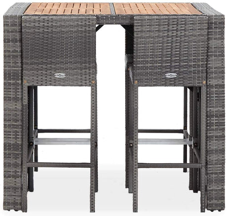 Solid Acacia Wood Outdoor Bar Set 5 Piece Garden Patio Porch Backyard Furniture Dining Bar Table Stools Seating Set Poly Rattan Grey 120 x 80 x 110 cm Grey