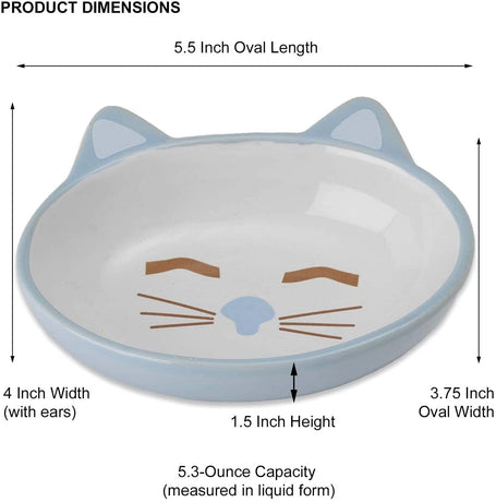 PetRageous 81026 Here Kitty Cat Bowl- Oval Blue 13cm, Blue, 5.5