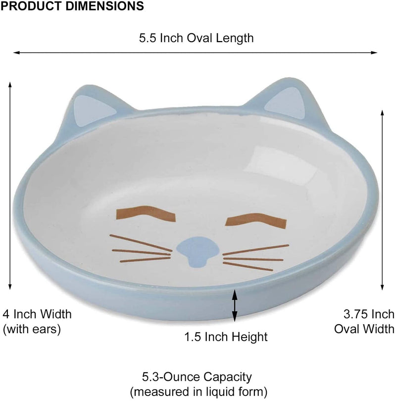 PetRageous 81026 Here Kitty Cat Bowl- Oval Blue 13cm, Blue, 5.5"/5.3 oz.