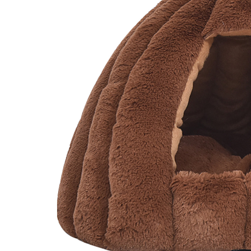 Pet Bed Comfy Kennel Cave Cat Dog Beds Bedding Castle Igloo Nest Brown L