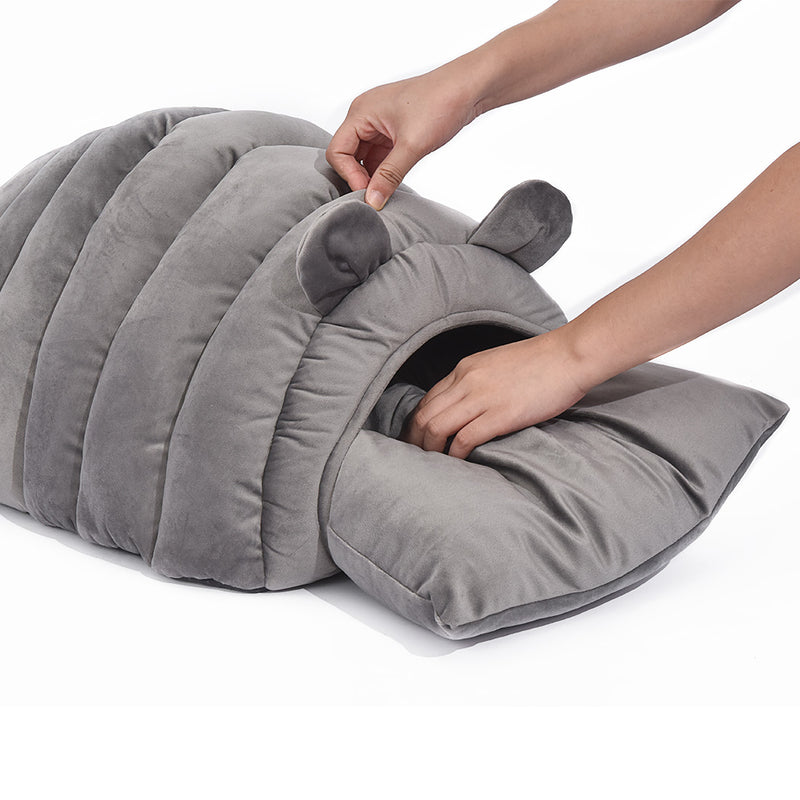 Pet Bed Comfy Kennel Cave Cat Beds Bedding Castle Igloo Round Nest Grey M