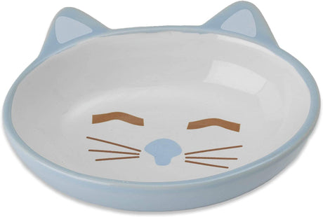 PetRageous 81026 Here Kitty Cat Bowl- Oval Blue 13cm, Blue, 5.5