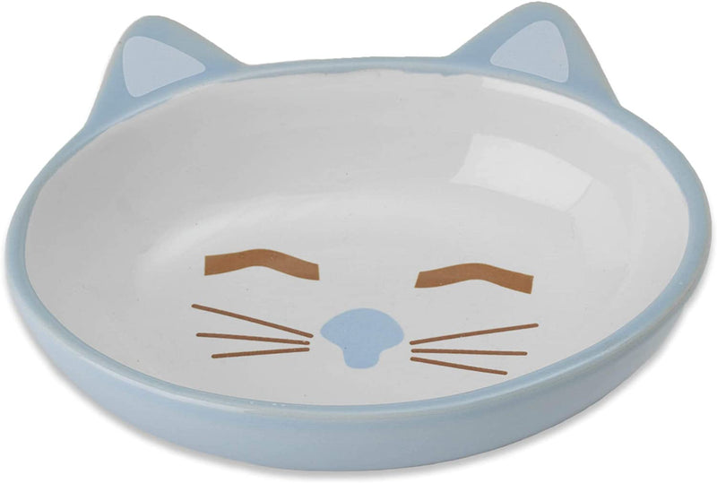 PetRageous 81026 Here Kitty Cat Bowl- Oval Blue 13cm, Blue, 5.5"/5.3 oz.