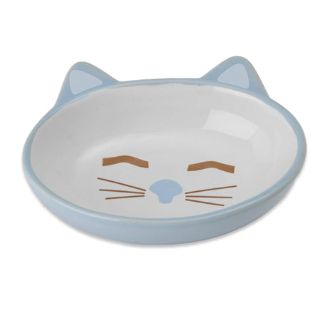 PetRageous 81026 Here Kitty Cat Bowl- Oval Blue 13cm, Blue, 5.5