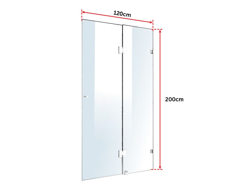 120 x 200cm Wall to Wall Frameless Shower Screen 10mm Glass By Della Francesca