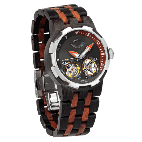 Men Dual Wheel Automatic Ebony & Rosewood Watch