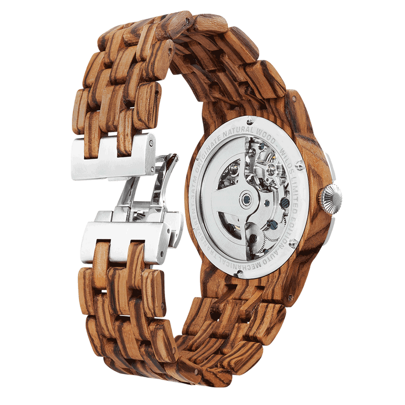 Men Dual Wheel Automatic Zebra Wood Watch