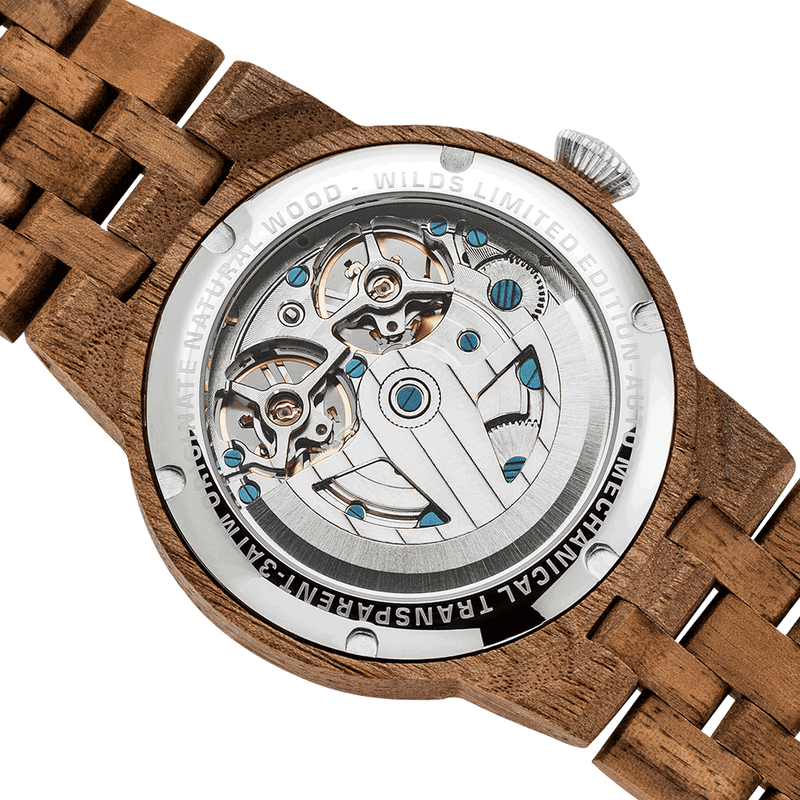 Men Dual Wheel Automatic Walnut Wood Watch