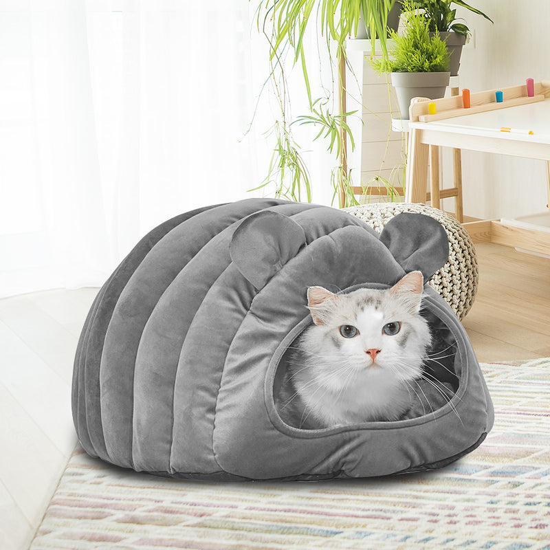 Pet Bed Comfy Kennel Cave Cat Beds Bedding Castle Igloo Round Nest Grey M