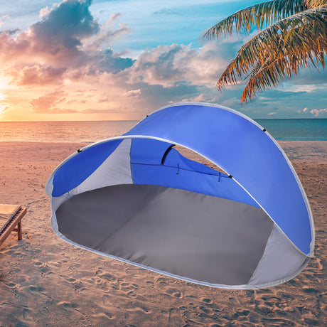 4 Person Pop Up Camping Tent Beach Shelter Hiking Sun Shade Shelter Fishing Blue