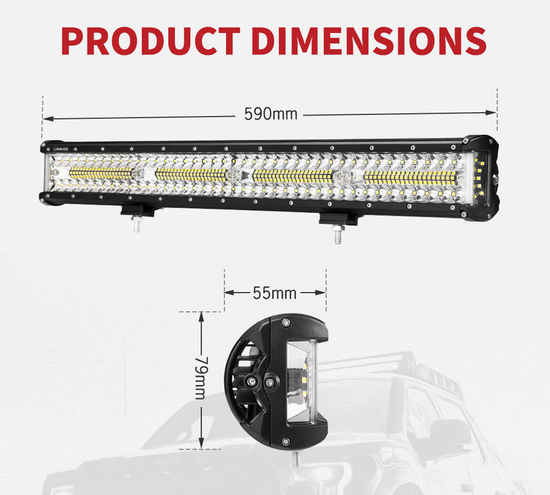 23inch CREE LED Light Bar Combo Beam Side Shooter Work Driving OffRoad 4WD