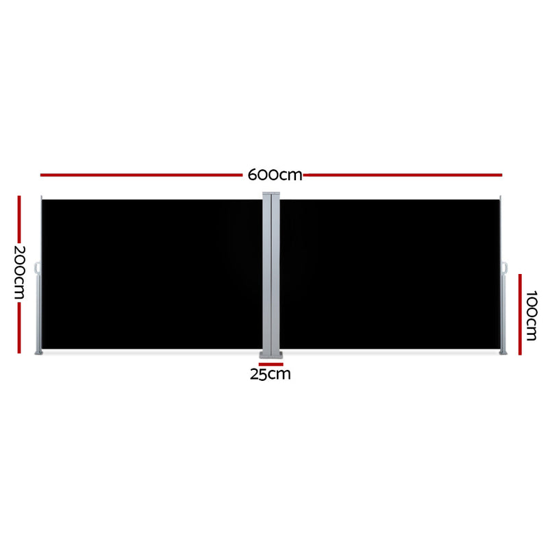 Instahut Side Awning Outdoor Blinds Sun Shade Retractable Screen 2X6M BK