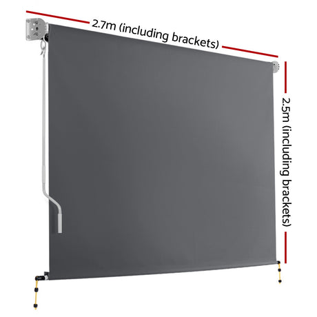 Instahut 2.7m x 2.5m Retractable Roll Down Awning - Grey