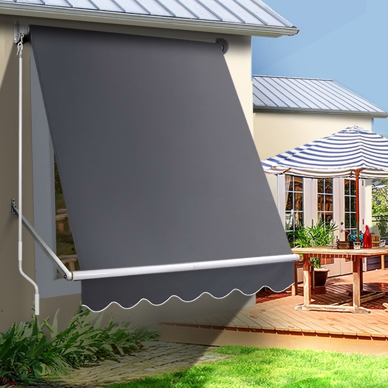 Instahut 1.5m x 2.1m Retractable Fixed Pivot Arm Awning - Grey