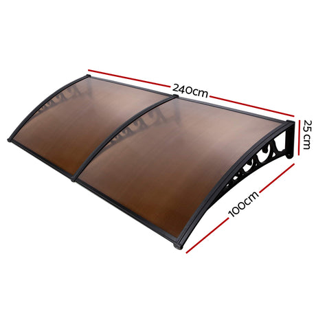 Instahut Window Door Awning Outdoor Canopy SunShield Patio 1mx2.4m DIY Brown