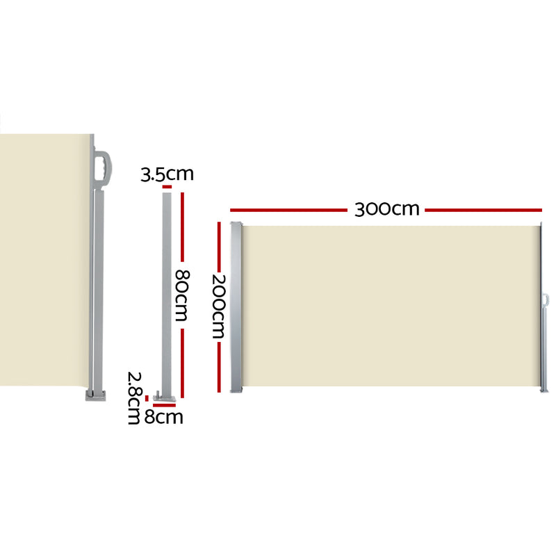 Instahut Retractable Side Awning Shade 2 x 3m - Beige