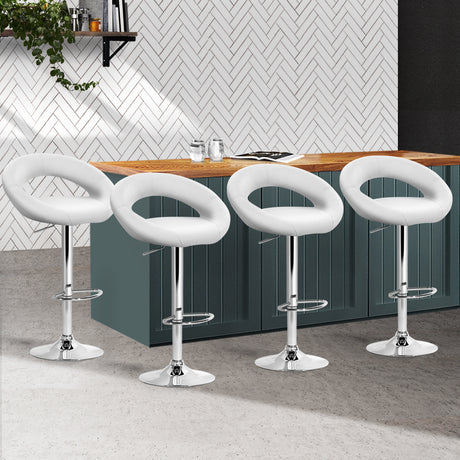 Artiss Set of 4 Bar Stools PU Leather Circular Style - White