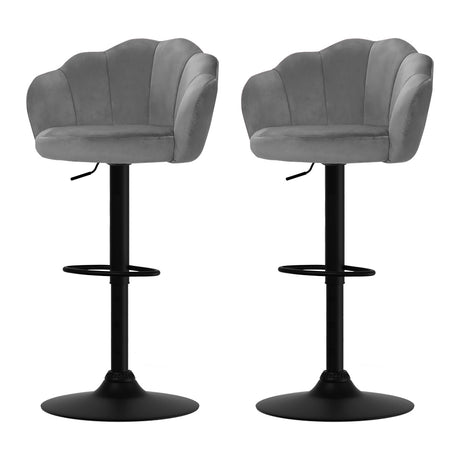 Artiss Set of 2 Bar Stools Kitchen Stool Swivel Chair Gas Lift Velvet Chairs Grey Nessah