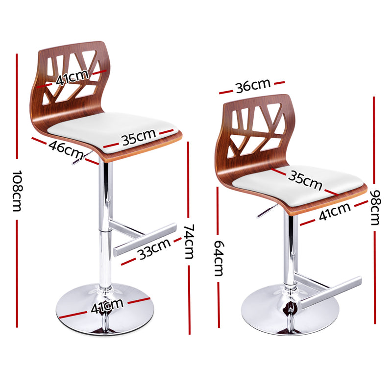 Artiss Set of 2 Wooden Gas Lift Bar Stools - White and Wood