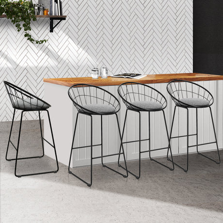 Artiss Set of 4 Bar Stools Steel Fabric - Grey and Black