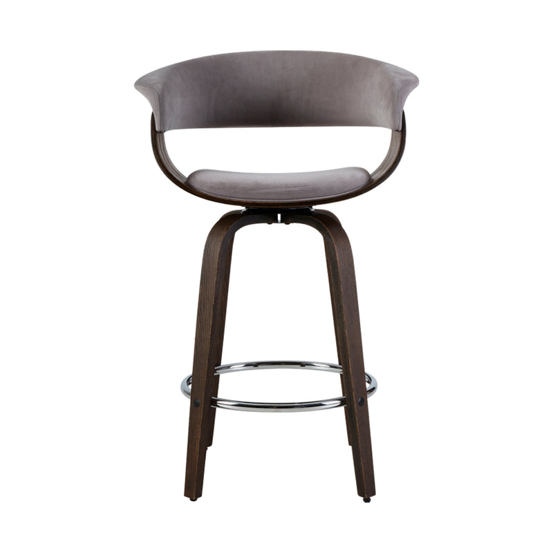 Artiss Swivel PU Suede Bar Stool - Wood and Grey