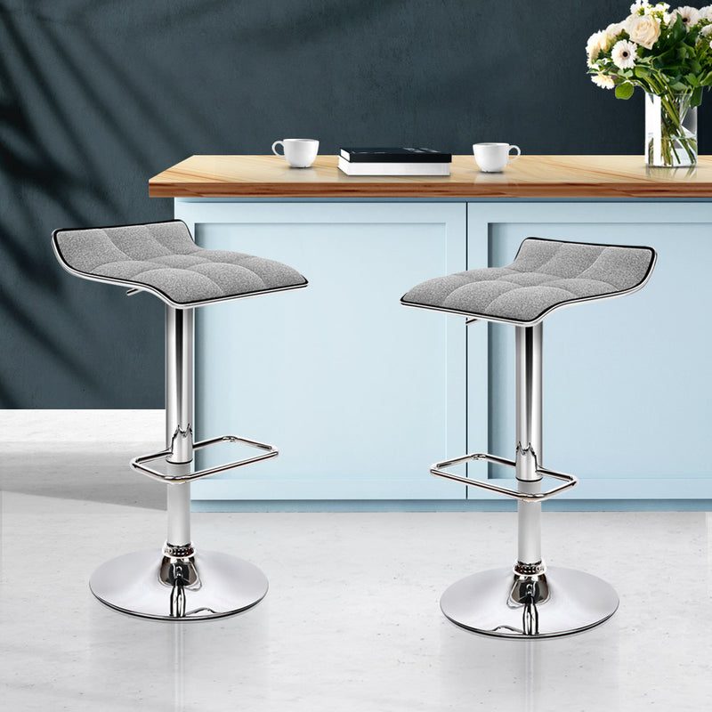 Artiss Set of 2 Fabric Bar Stools Swivel Bar Stool Dining Chairs Gas Lift Kitchen Grey