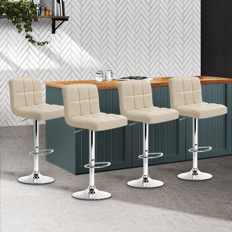 Artiss Set of 4 PU Leather Gas Lift Bar Stools - Beige