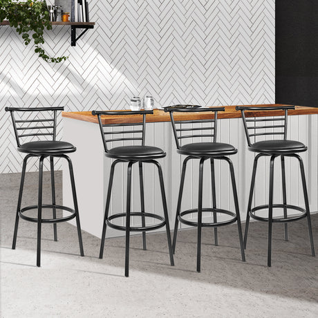 Artiss Set of 4 PU Leather Bar Stools - Black and Steel