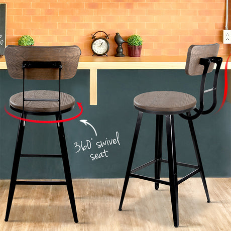 Artiss Set of 2 Industrial Style Swivel Bar Stools 66cm - Black