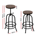 Artiss Bar Stool Industrial Round Seat Wood Metal - Black and Brown