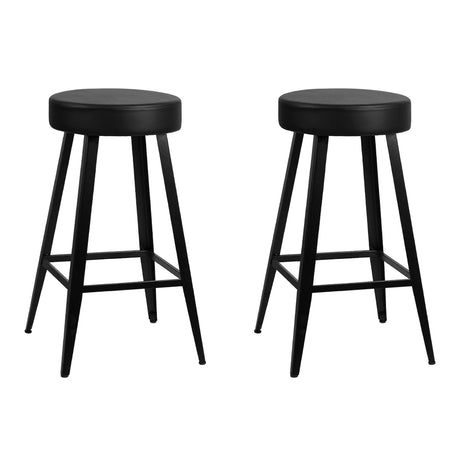 Artiss Set of 2 PU Leather Bar Stools Square Footrest - Black