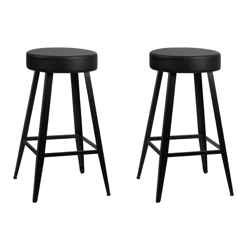 Artiss Set of 2 PU Leather Bar Stools Square Footrest - Black