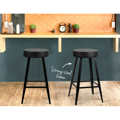 Artiss Set of 2 PU Leather Bar Stools Square Footrest - Black