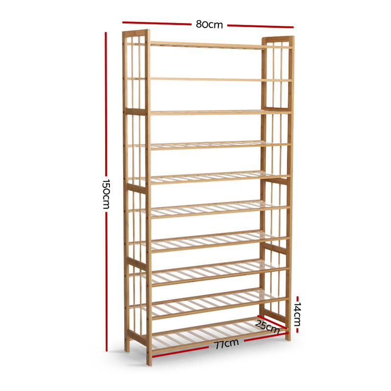 Artiss 10-Tier Bamboo Shoe Rack Wooden Shelf Stand Storage Organizer