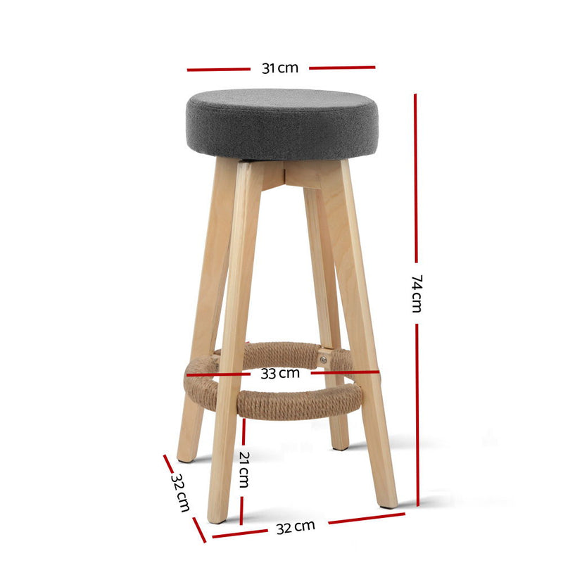 Artiss 2x Kitchen Bar Stools Wooden Bar Stool Swivel Barstools Counter Chairs 74cm Fabric Grey