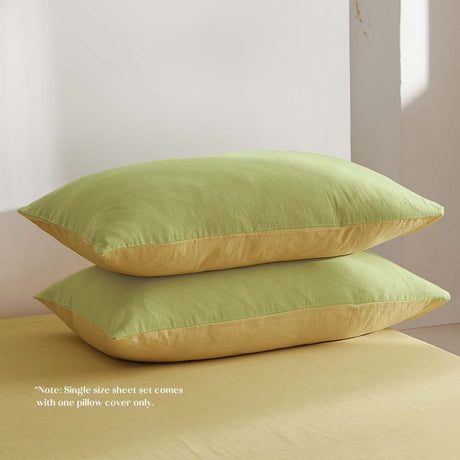 Cosy Club Washed Cotton Quilt Set Yellow Lime Queen