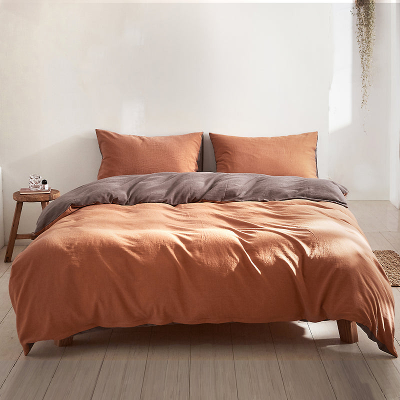 Cosy Club Quilt Cover Set Cotton Duvet Single Orange Brown