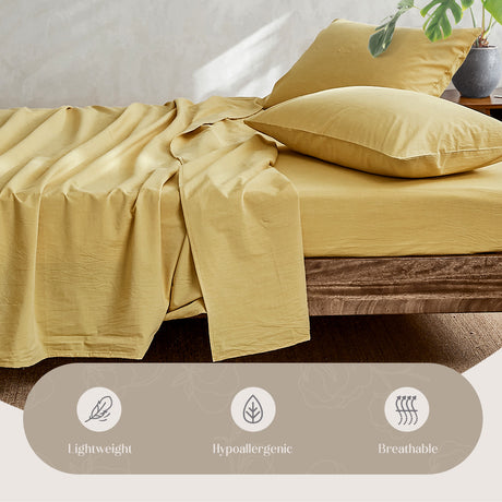 Cosy Club Washed Cotton Sheet Set Yellow Double