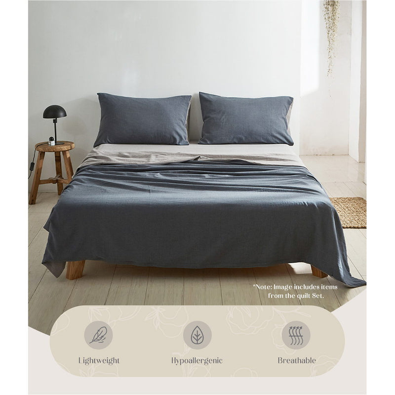 Cosy Club Sheet Set Cotton Sheets Queen Blue Dark Grey