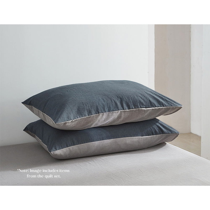 Cosy Club Sheet Set Cotton Sheets Queen Blue Dark Grey