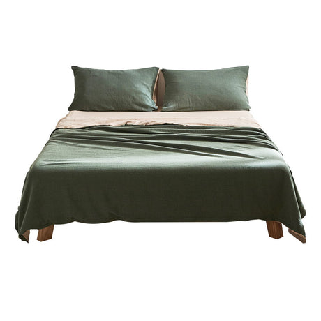 Cosy Club Sheet Set Cotton Sheets Single Green Beige